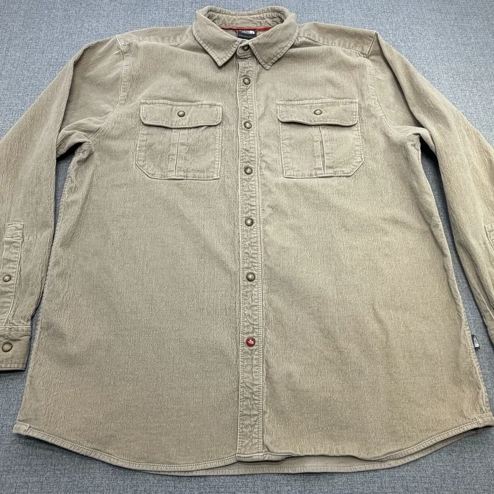 The North Face Corduroy Snap Button Shirt Men's XL Beige Tan Utility Outdoor